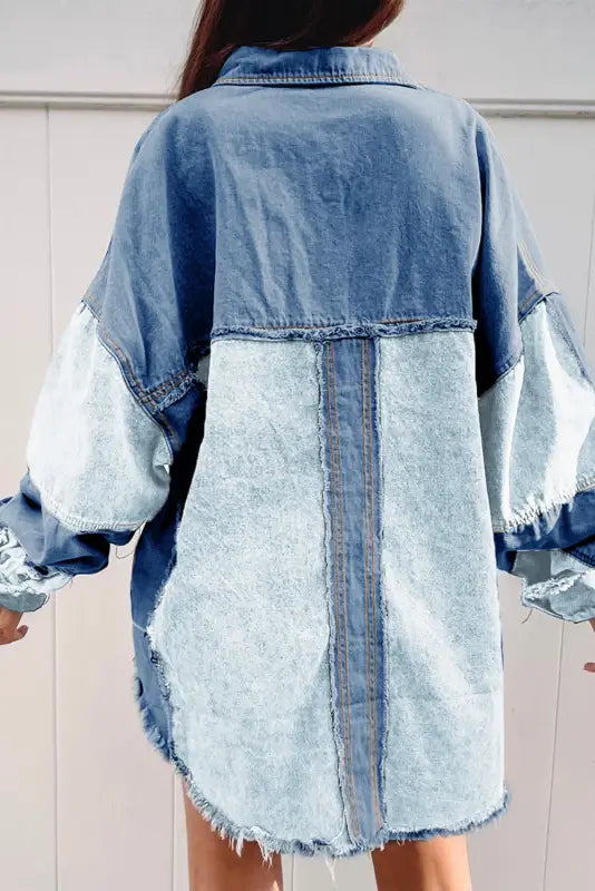 Frayed patchwork oversize denim jacket - jackets