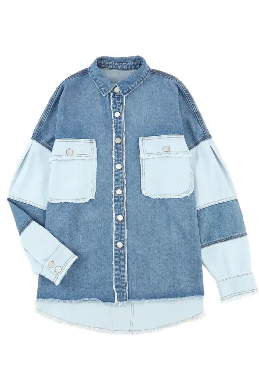 Frayed patchwork oversize denim jacket - jackets