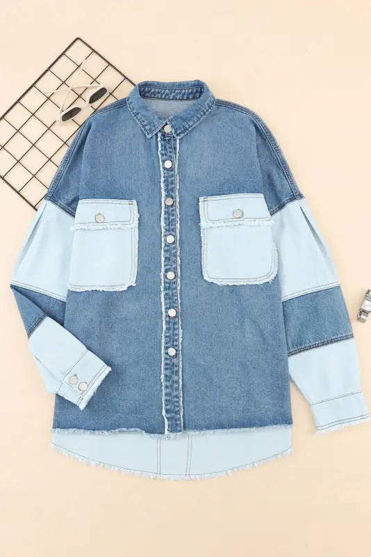 Frayed patchwork oversize denim jacket - jackets