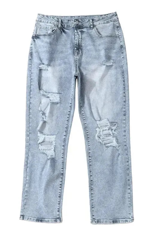 Frayed Slim Fit High Waist Jeans - Fashionfitz