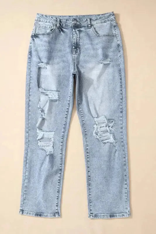 Frayed Slim Fit High Waist Jeans - Fashionfitz
