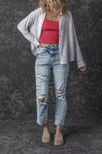 Frayed Slim Fit High Waist Jeans - Fashionfitz