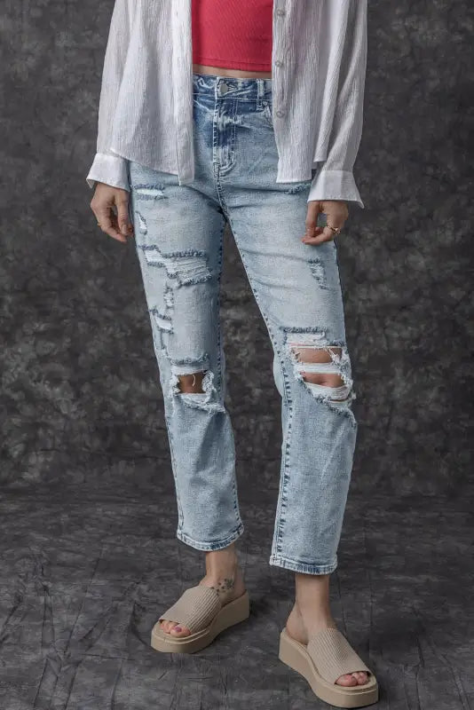 Frayed slim fit high waist jeans