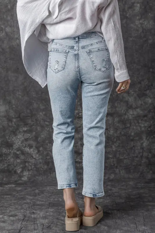 Frayed slim fit high waist jeans