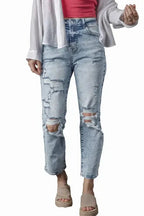 Frayed Slim Fit High Waist Jeans - Fashionfitz