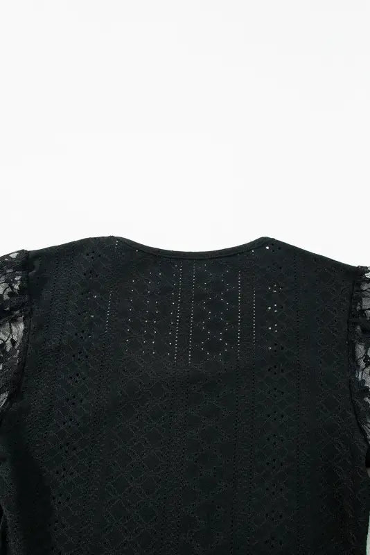 Black frenchy contrast lace bishop sleeve bodysuit - tops