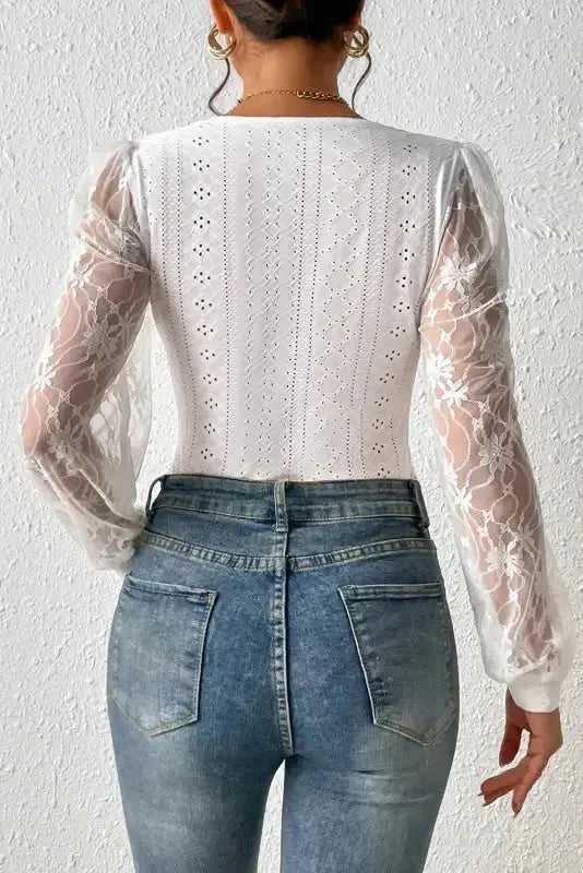 Frenchy Lace Sleeve Bodysuit - Fashionfitz