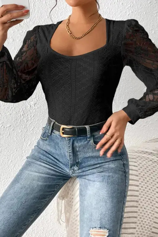 Frenchy Lace Sleeve Bodysuit - Fashionfitz