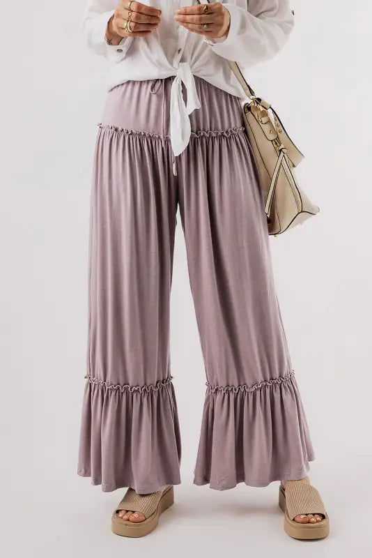 Black frilled high waist wide leg pants - bottoms/pants & culotte