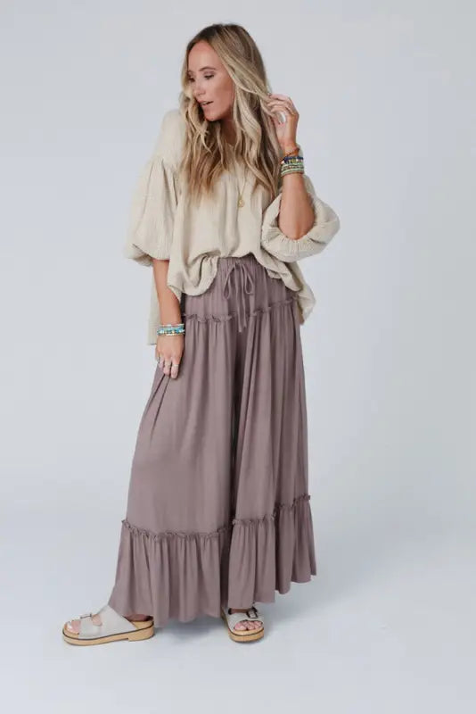 Black frilled high waist wide leg pants - bottoms/pants & culotte