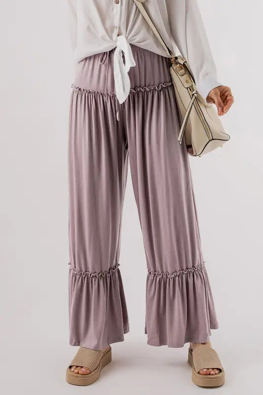 Black frilled high waist wide leg pants - bottoms/pants & culotte