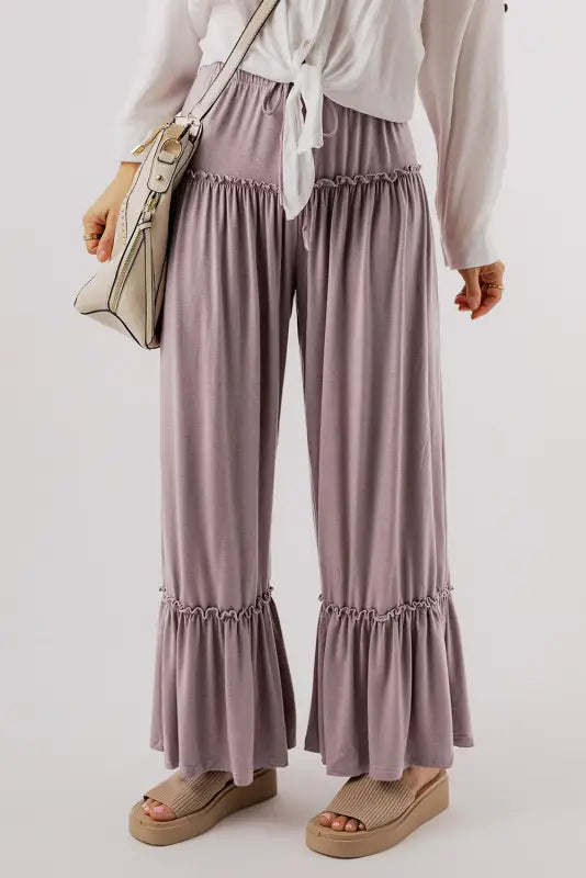 Black frilled high waist wide leg pants - bottoms/pants & culotte