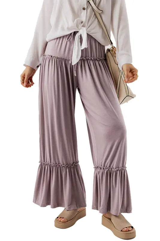 Black frilled high waist wide leg pants - bottoms/pants & culotte