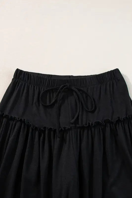 Black frilled high waist wide leg pants - bottoms/pants & culotte