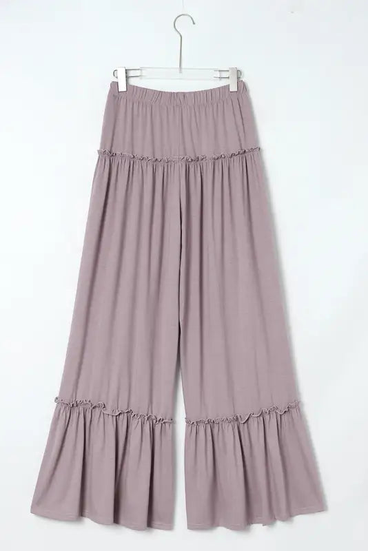 Black frilled high waist wide leg pants - bottoms/pants & culotte