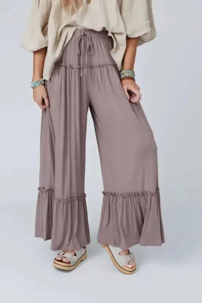 Frilled High Waist Wide Leg Pants - Fashionfitz