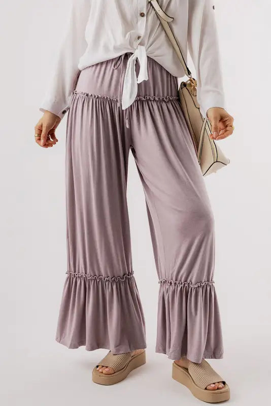 Black frilled high waist wide leg pants - bottoms/pants & culotte