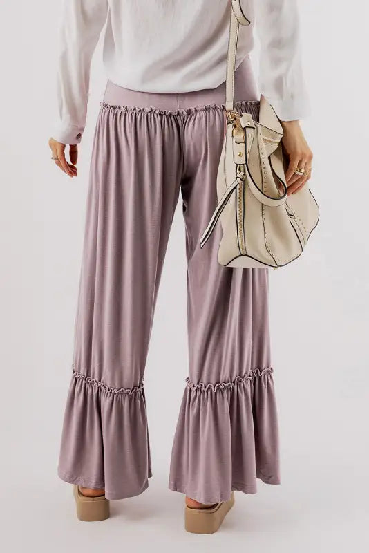 Black frilled high waist wide leg pants - bottoms/pants & culotte