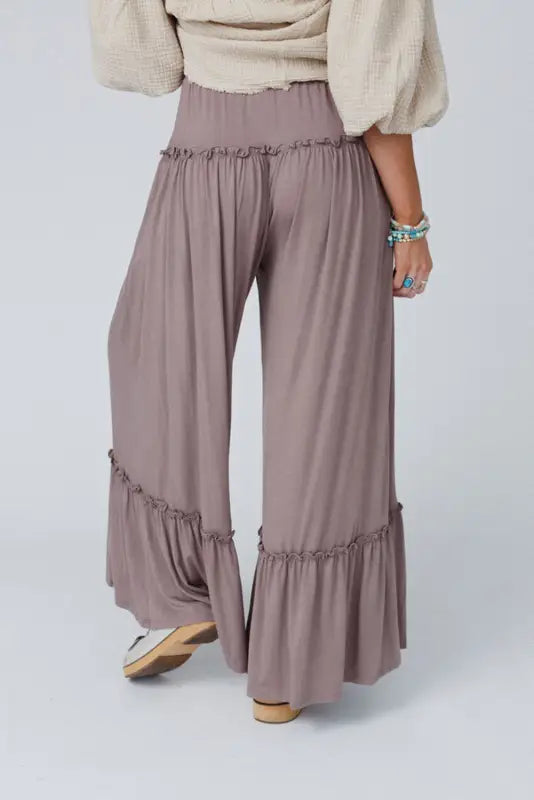 Black frilled high waist wide leg pants - bottoms/pants & culotte