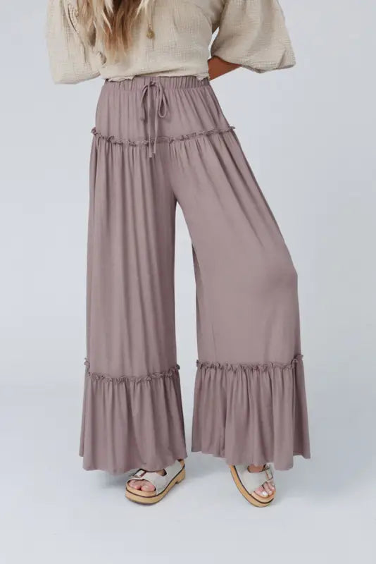 Black frilled high waist wide leg pants - bottoms/pants & culotte