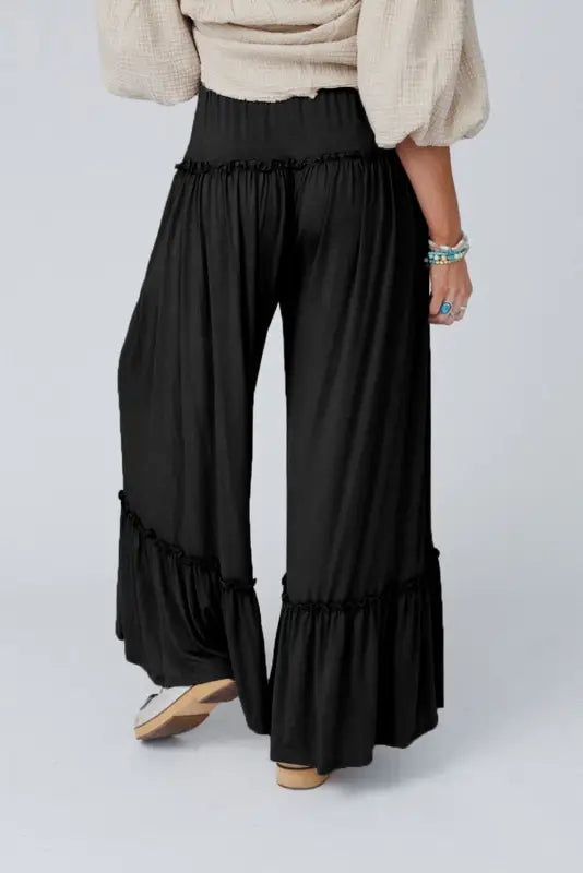 Black frilled high waist wide leg pants - bottoms/pants & culotte