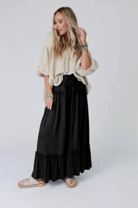 Black frilled high waist wide leg pants - bottoms/pants & culotte