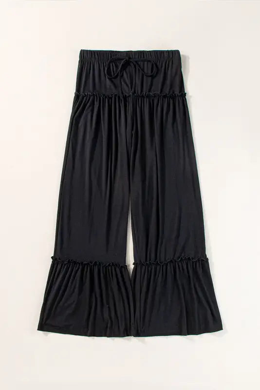 Black frilled high waist wide leg pants - bottoms/pants & culotte