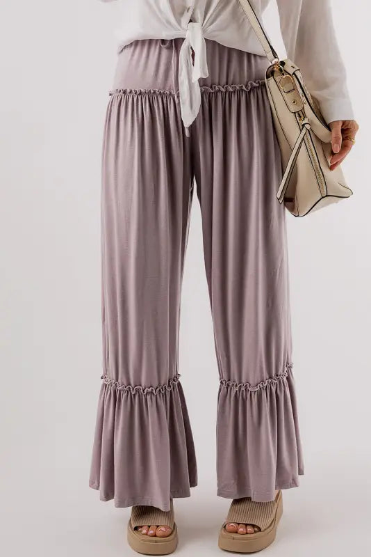 Black frilled high waist wide leg pants - bottoms/pants & culotte