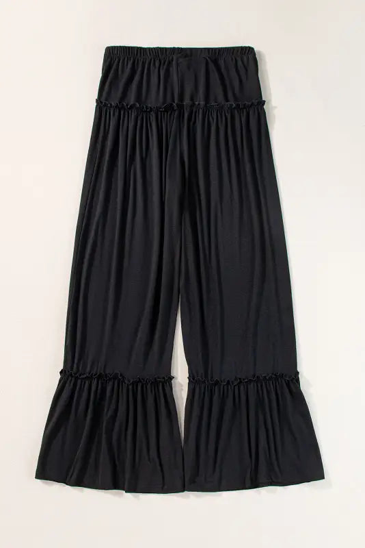 Black frilled high waist wide leg pants - bottoms/pants & culotte