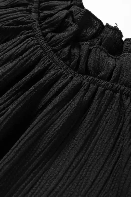 Frilled Mock Neck Ripple Bubble Sleeve Blouse - Fashionfitz