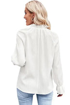 Frilled Mock Neck Ripple Bubble Sleeve Blouse - Fashionfitz