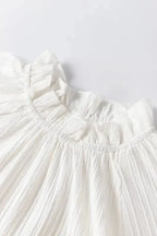 Frilled Mock Neck Ripple Bubble Sleeve Blouse - Fashionfitz