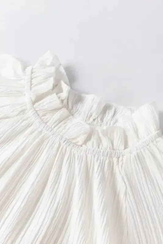 Frilled Mock Neck Ripple Bubble Sleeve Blouse - Fashionfitz