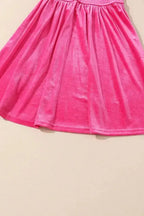 Frilled Neck Smocked Bodice Velvet Dress - Fashionfitz