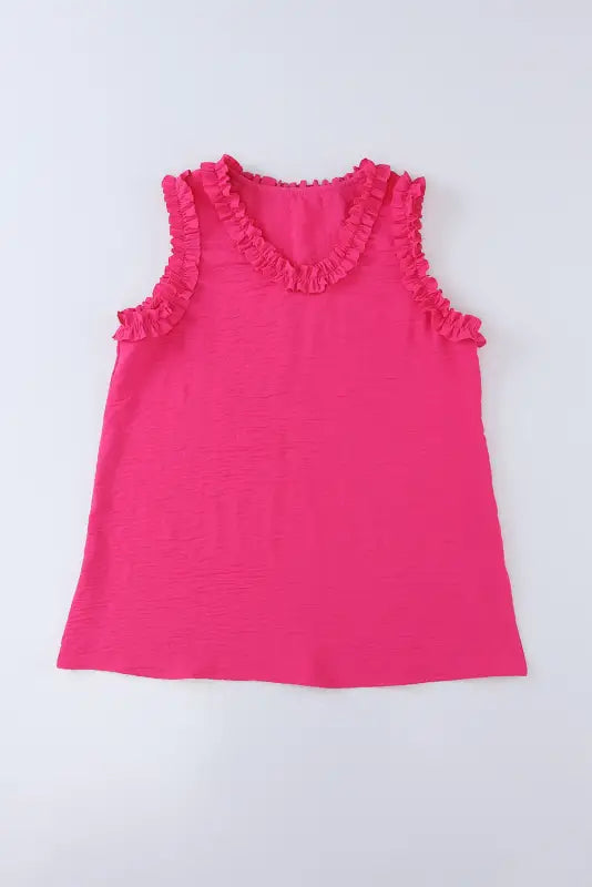 Rose frilled trim v neck tank top - tops