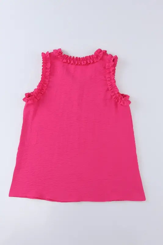 Rose frilled trim v neck tank top - tops