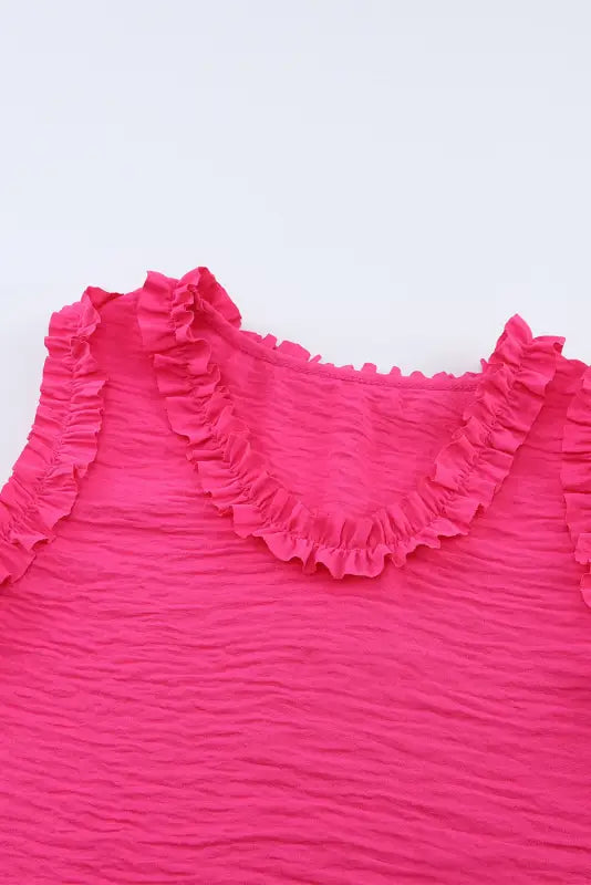 Rose frilled trim v neck tank top - tops