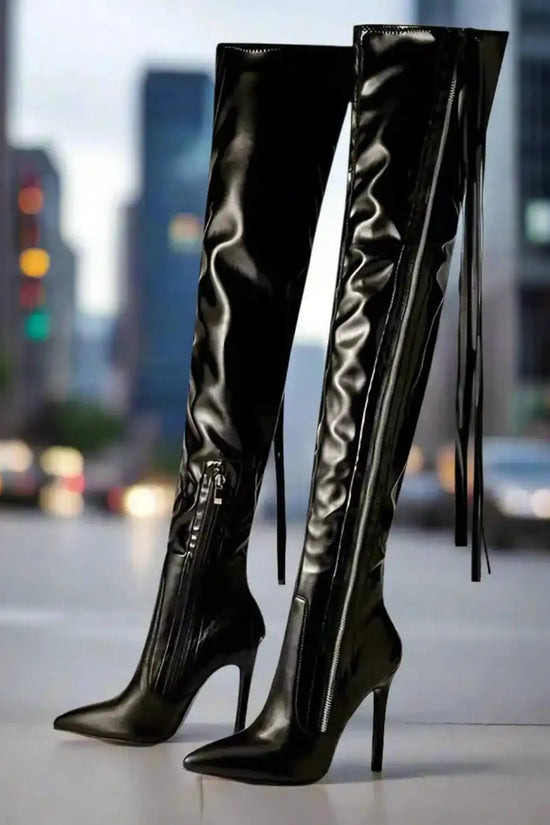 Fringe Over The Knee Boots High Heels - Fashionfitz