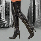 Fringe Over The Knee Boots High Heels - Fashionfitz