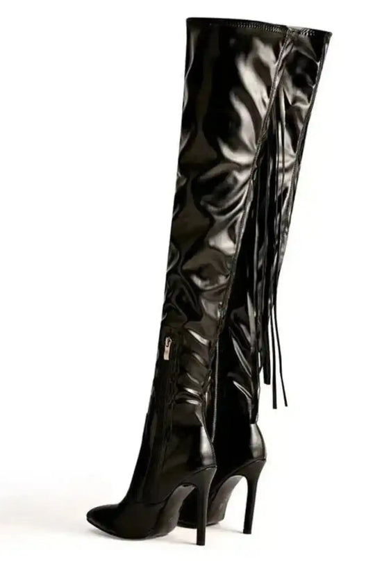 Fringe Over The Knee Boots High Heels - Fashionfitz