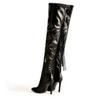 Fringe Over The Knee Boots High Heels - Fashionfitz
