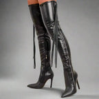 Fringe Over The Knee Boots High Heels - Fashionfitz