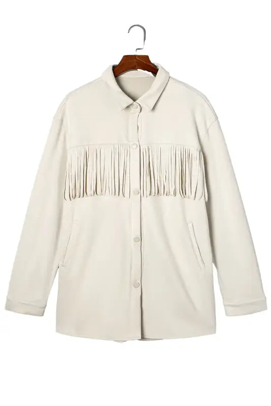 Fringe trim plus size suede shacket - jackets