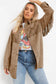 Fringe trim plus size suede shacket - jackets