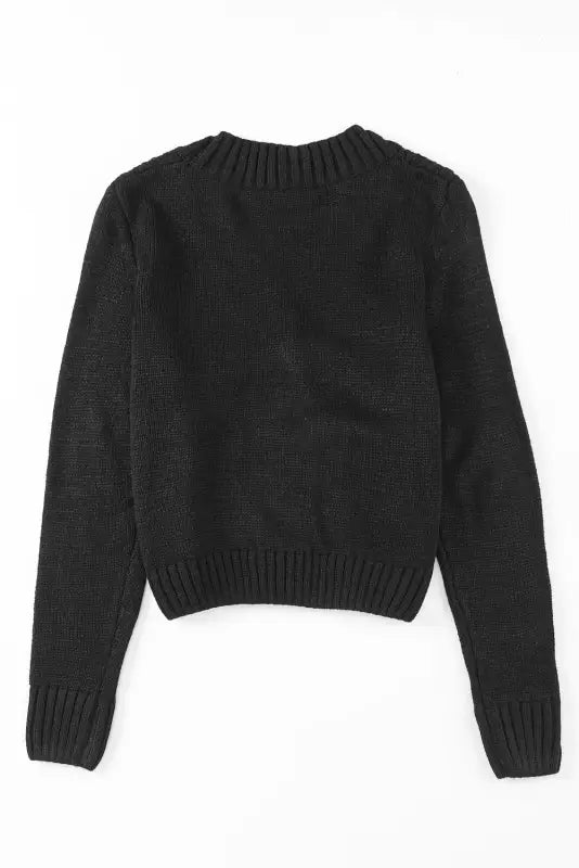 Black front pockets buttons textured cardigan - sweaters & cardigans