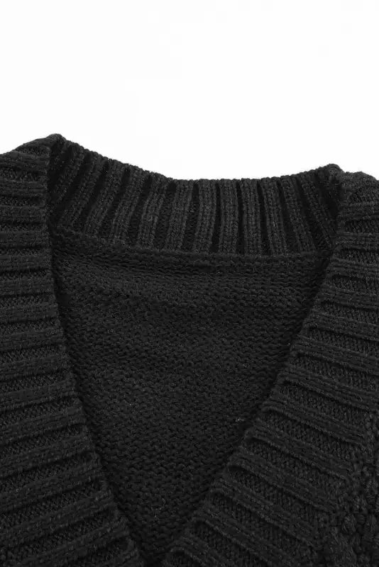 Black front pockets buttons textured cardigan - sweaters & cardigans