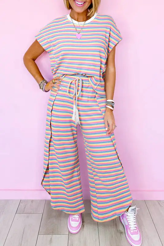 Funky stripes wide leg pants set