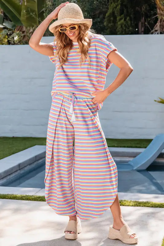 Funky stripes wide leg pants set