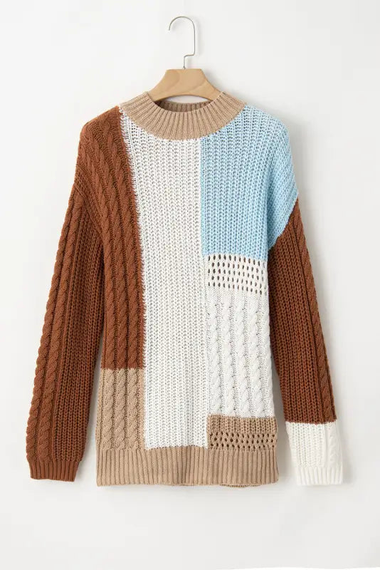 Fusionknit patchwork sweater - trendy textured color-block