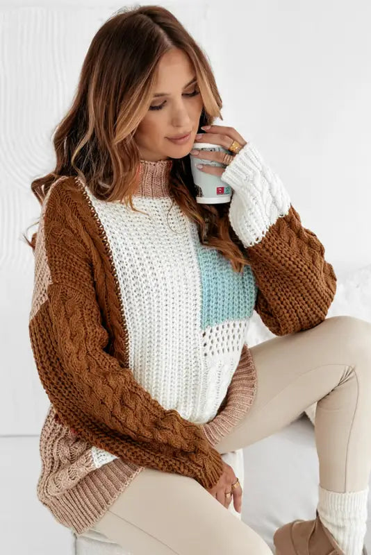 Fusionknit patchwork sweater - trendy textured color-block